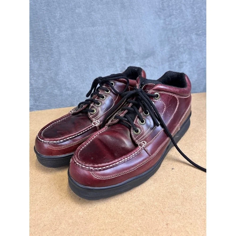 Rocky Mens 12M Burgundy Leather Work Oxford Shoes Lace Up Moc Toe Low Cut Chukka